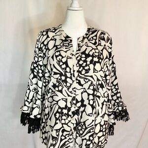 Chico's Black and Cream Abstract Print Blouse